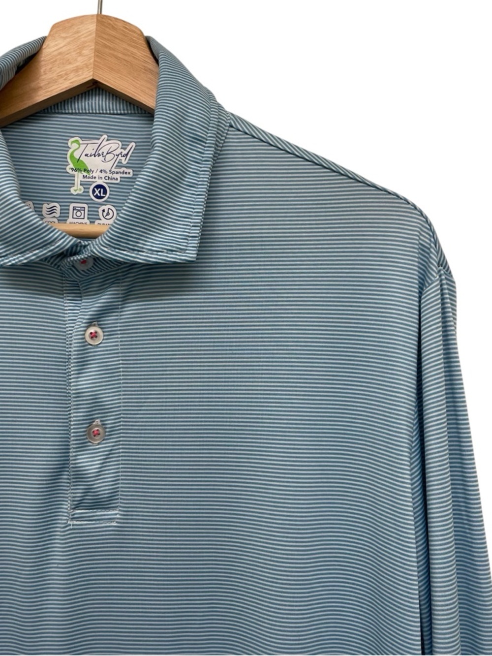 TailorByrd Performance Light Blue Striped Polo Golf Shirt - XL